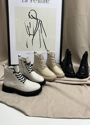 Ботинки женские, белые, кожаные на флисе