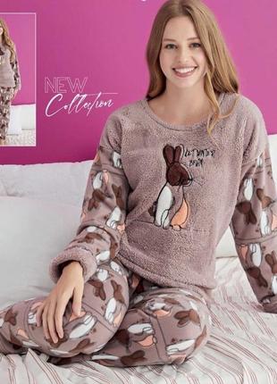 Теплая махровая пижама на флисе зайчики туречки