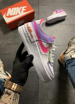 Женские кроссовки nike air force shadow white pink violet, жіночі кросівки найк шадоу осінні