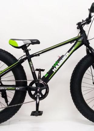 Велосипед фэтбайк "s800 hammer extrime" колёса 24’’х4,0. алюминиевая рама 15’’ черно-зеленый.