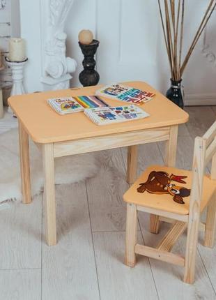Стол и стул детские желтый. для учебы,рисования,игры. стол с ящиком и стульчик.8 фото