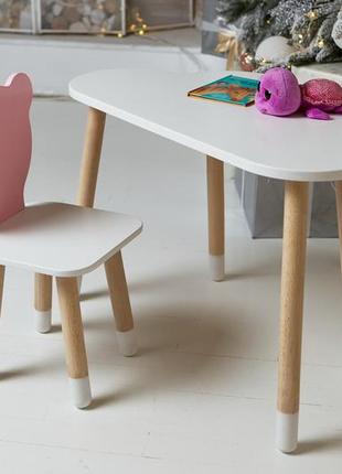 Белый столик тучка и стульчик мишка детский розовый. белоснежный детский столик4 фото