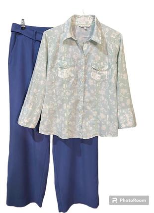 Романтичная рубашка 3/4 рукав, рубашка в цветочный принт, фирменная блузка натуральная ткань.1 фото