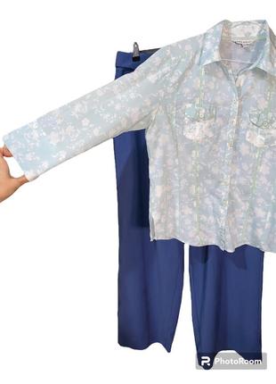 Романтичная рубашка 3/4 рукав, рубашка в цветочный принт, фирменная блузка натуральная ткань.4 фото