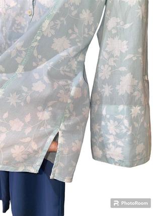 Романтичная рубашка 3/4 рукав, рубашка в цветочный принт, фирменная блузка натуральная ткань.3 фото