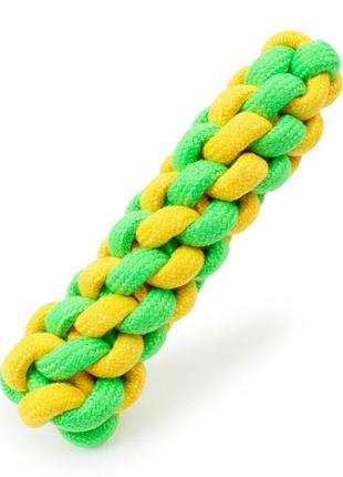 Іграшка taotaopets 032225 плетена мотузка 18 см для котів і собак green+yellow