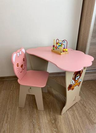Вау!детский стол розовый!стол-парта с крышкой облачко и стульчик фигурный.подойдет для учебы, рисования7 фото
