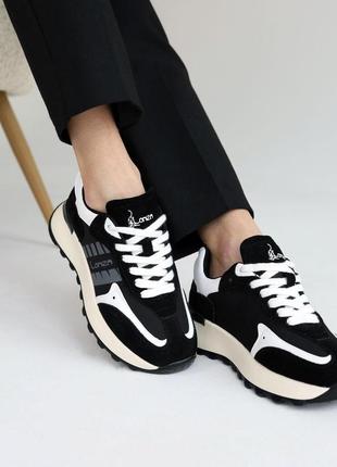 Женские текстильные кроссовки allshoes черно-белые2 фото