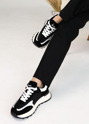 Женские текстильные кроссовки allshoes черно-белые9 фото