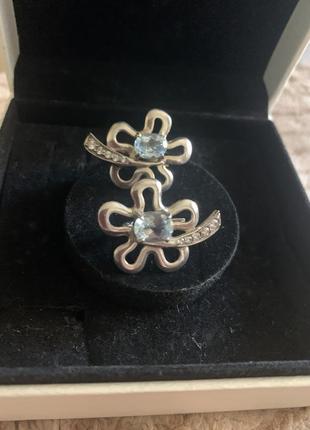 Серьги серебро 925 пробы с натуральным топазом италия