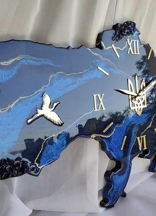 Часы настенные из эпоксидной смолы "карта украины" 40x25 см