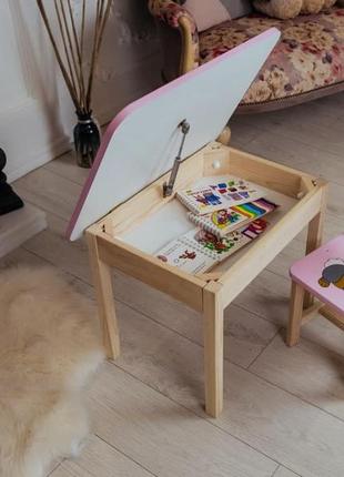 Стол и стул детский розовый. для учебы,рисования,игры. стол с ящиком и стульчик.9 фото