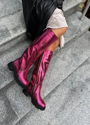 Екслюзивні чоботи з італійської шкіри жіночі фуксія рожеві9 фото