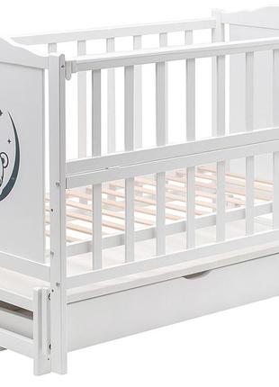 Ліжко babyroom тедді t-03 фігурне бильце, маятник поздовжній, ящик, відкидний бік білий