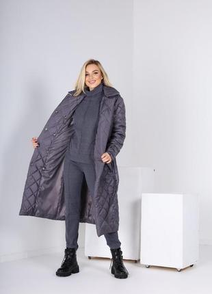 Пальто жіноче стеганное графіт4 фото