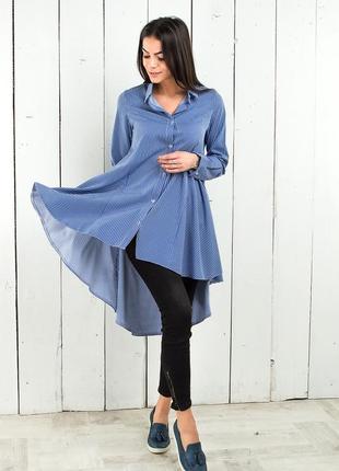 Сорочка жіноча блакитний з білою смужкою3 фото