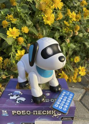 Интерактивная собака робот укр. звук, щенок акробат на радиоуправлении, обзор щенок на пульте, музыкальная1 фото