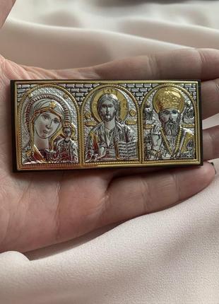 Икона в машину с серебром и позолотой