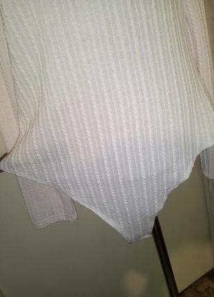 Трикотажный-стрейч,молочный боди-блузка-водолазка с горлышком,большого размера,shein7 фото