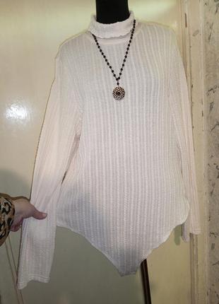 Трикотажний-стрейч,молочний боді-блузка-водолазка з шийкою,великого розміру,shein5 фото