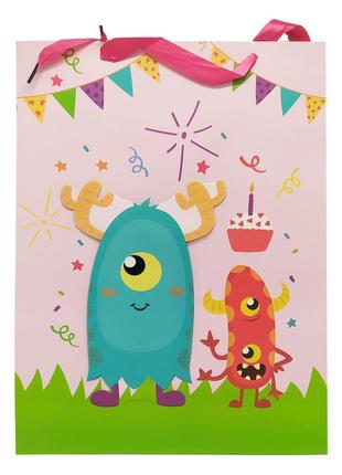Подарочный пакет "монстрики" 2373l, 40 х 30 х 0,1 (розовый)