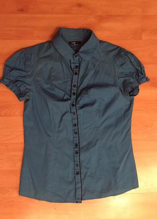 Синяя рубашка с коротким рукавом oodji1 фото