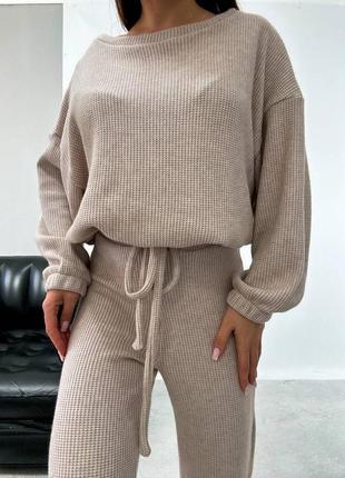 Костюм вязаный трикотажный, свитер + штаны1 фото