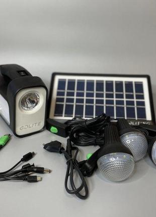 Портативная cолнечная автономная система gdplus gd-7 фонарь с лампочками повербанк аккумулятор gdlite