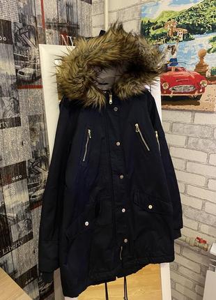 Стильная теплая демисезонная парка с мехом, f&amp;f, 158-164см