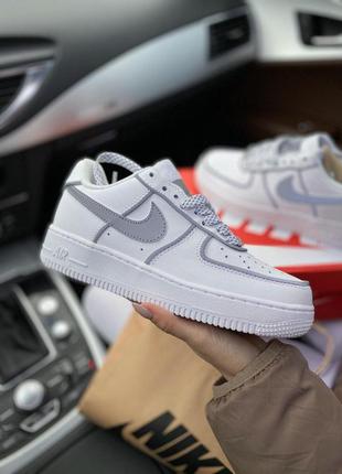 Nike air force рефлективные кожаные женские кроссовки (весна-лето-осень)😍8 фото