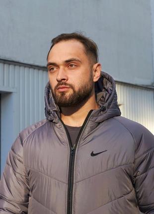 Куртка чоловіча nike демісезонна осіння весняна сіра | вітрівка утеплена найк осінь весна з капюшоном2 фото