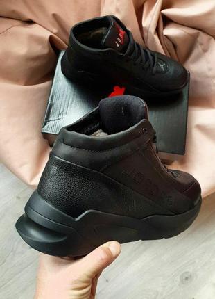 Мужские зимние кожаные ботинки nike air jordan boots winter. цвет черный10 фото