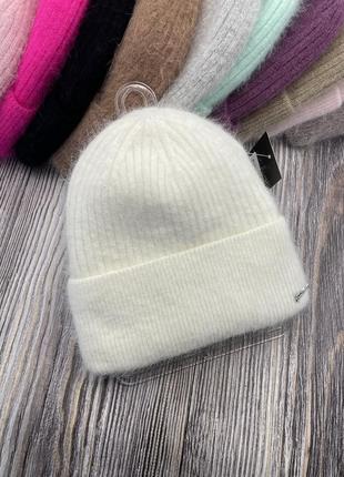 Шапка тепла ангора на фотові зимова рубчик молочна