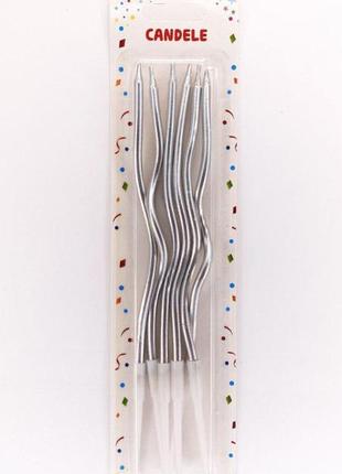 Набор свечей для торта "коктейльный 12см", серебро 6шт / уп y-1 silver knz