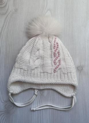 Очень теплая зимняя шапка с натуральным помпоном из кролика