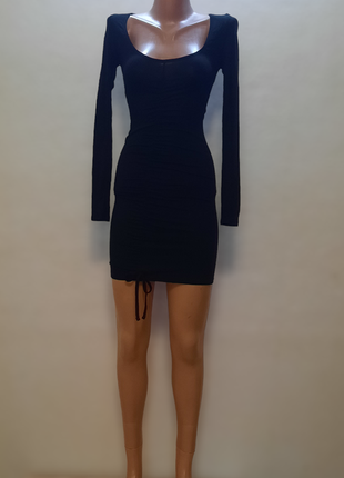 Сукня міні, облягаюче з довгими рукавами, чорного кольору6 фото