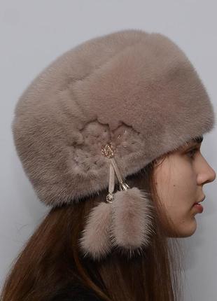 Женская зимняя норковая шапка кубанка мягкая капучино