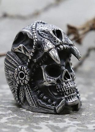 Кольцо печатка перстень мужское стальное aztec chief из медицинской нержавеющей стали...