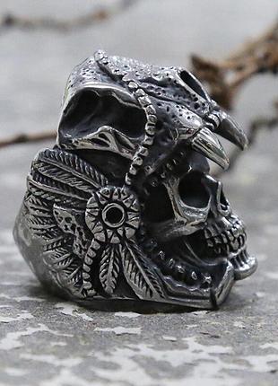 Кольцо печатка перстень мужское стальное aztec chief из медицинской нержавеющей стали...