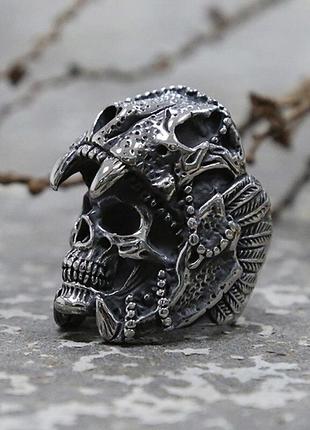 Кольцо печатка перстень мужское стальное aztec chief из медицинской нержавеющей стали...