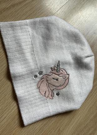 Шапка з єдинорогом на дівчинку, демисезон, розмір 48-50