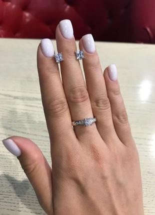 Тиффани серьги-гвоздики серебро 925, кольцо tiffany серебро 925 c цирконием