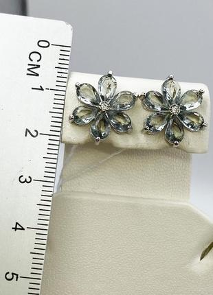 Сережки-пуссеты серебряные с кубическим цирконием "цветочек" 3,58 г