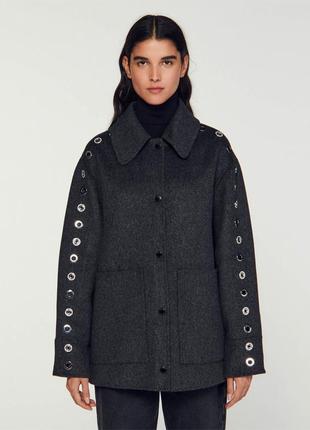 Sandro жіноче сіре напів пальто оверсайз з люверсами нове оригінал3 фото