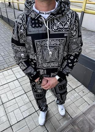 Черный спортивный костюм мужской худи штаны