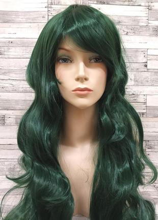 3491 парик зелений хвилястий довгий 80 см