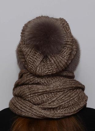 Женский вязаный комплект шарф с шапкой снуд какао3 фото