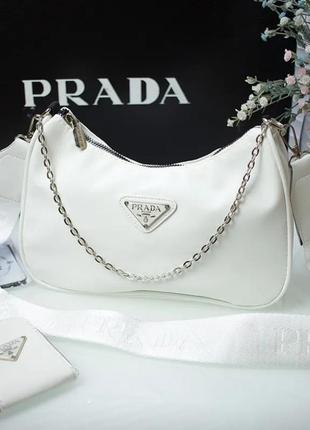 Сумка prada 2в1 белая кросс-боди2 фото