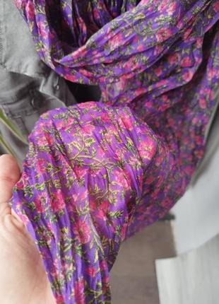 Шарф платок фиолетовый с цветами3 фото
