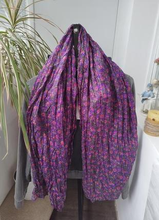 Шарф платок фиолетовый с цветами1 фото